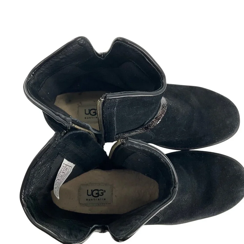 UGG Australia Black Suede Ankle Boots W/ Snakeskin Strap Womens Size 9 Classic - Picture 5 of 12